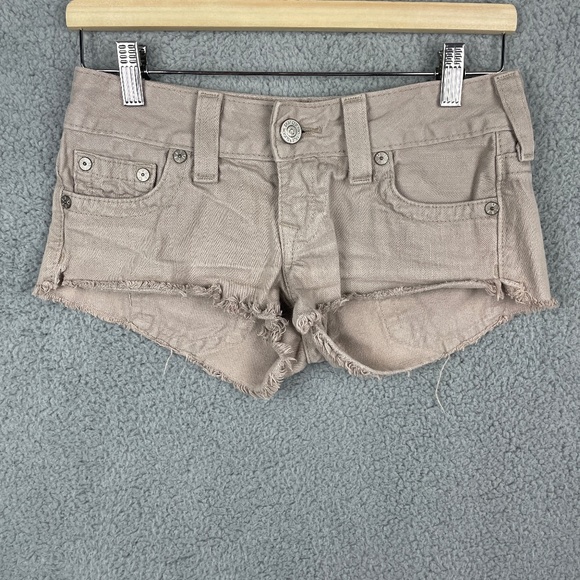 TRUE RELIGION Bobby Cut Off Shorts Womens 25 (26x2) Brown Pockets Comfort Denim - Picture 1 of 13